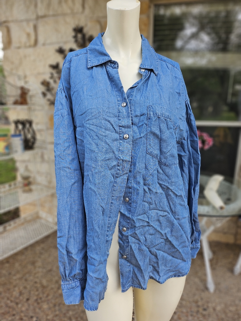 New W Tag Jane & Delancey Lyocel Soft Cotton Denim Blouse Shirt Medium